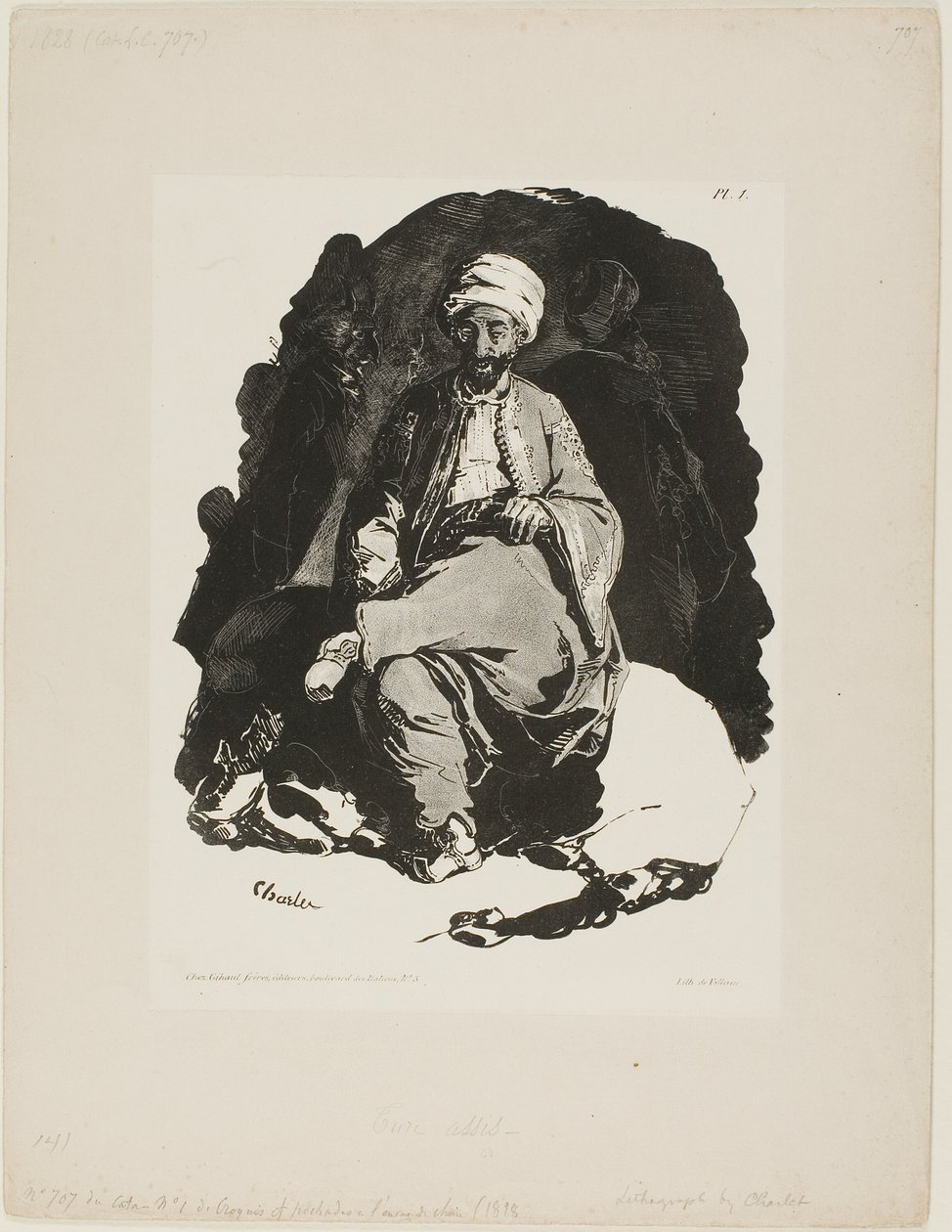 Sittende Turk, plate en fra Ink Sketches av Charlet av Nicolas Toussaint Charlet