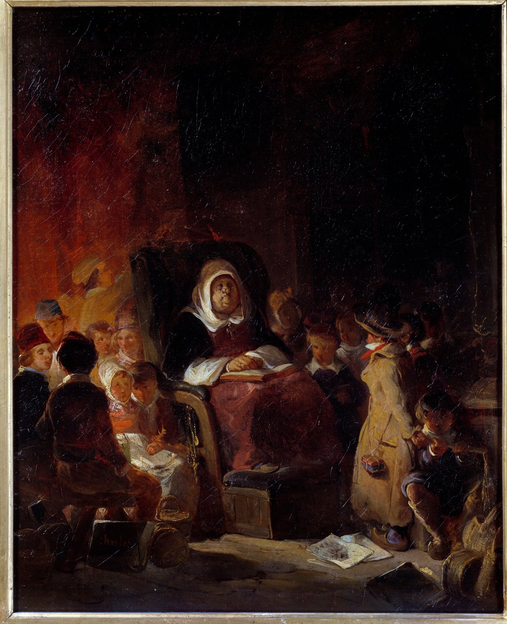 Skolelæreren En gammel lærer ri sovende blant elevene. Maleri av Nicolas Toussaint Charlet (1792-1845) 1800-tallets søn. 0,46 X 0,37 m Rouen, Musee des Beaux Arts av Nicolas Toussaint Charlet