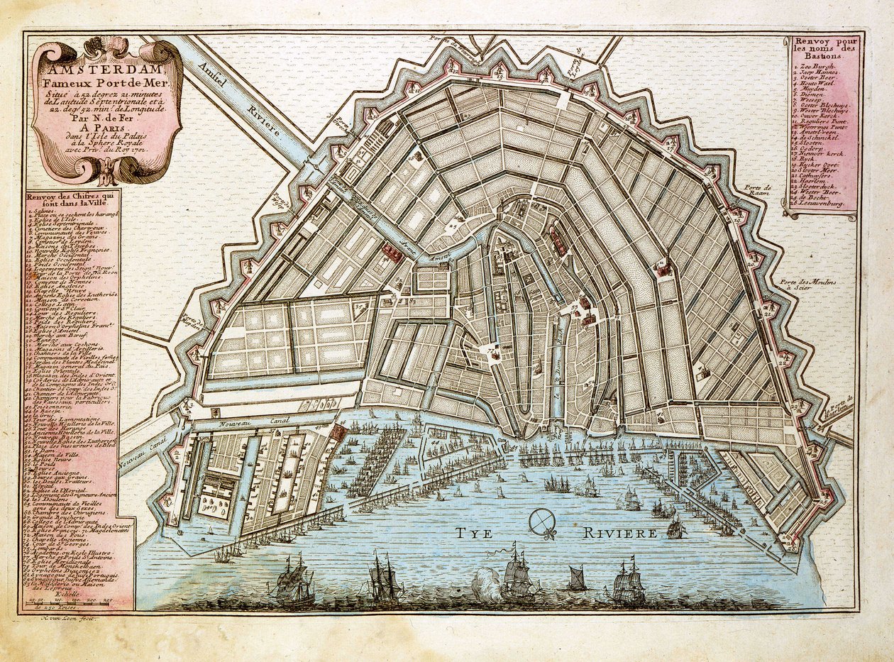 Kart over Amsterdam. Atlas av Nicolas de Fer (1646-1720), Paris 1700. av Nicolas de Fer