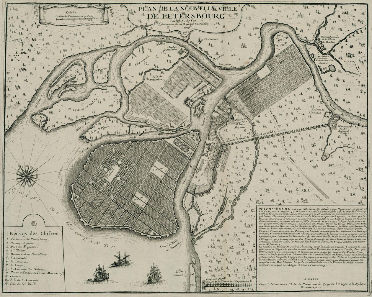Kart over Petersburg, 1717 av Nicolas de Fer