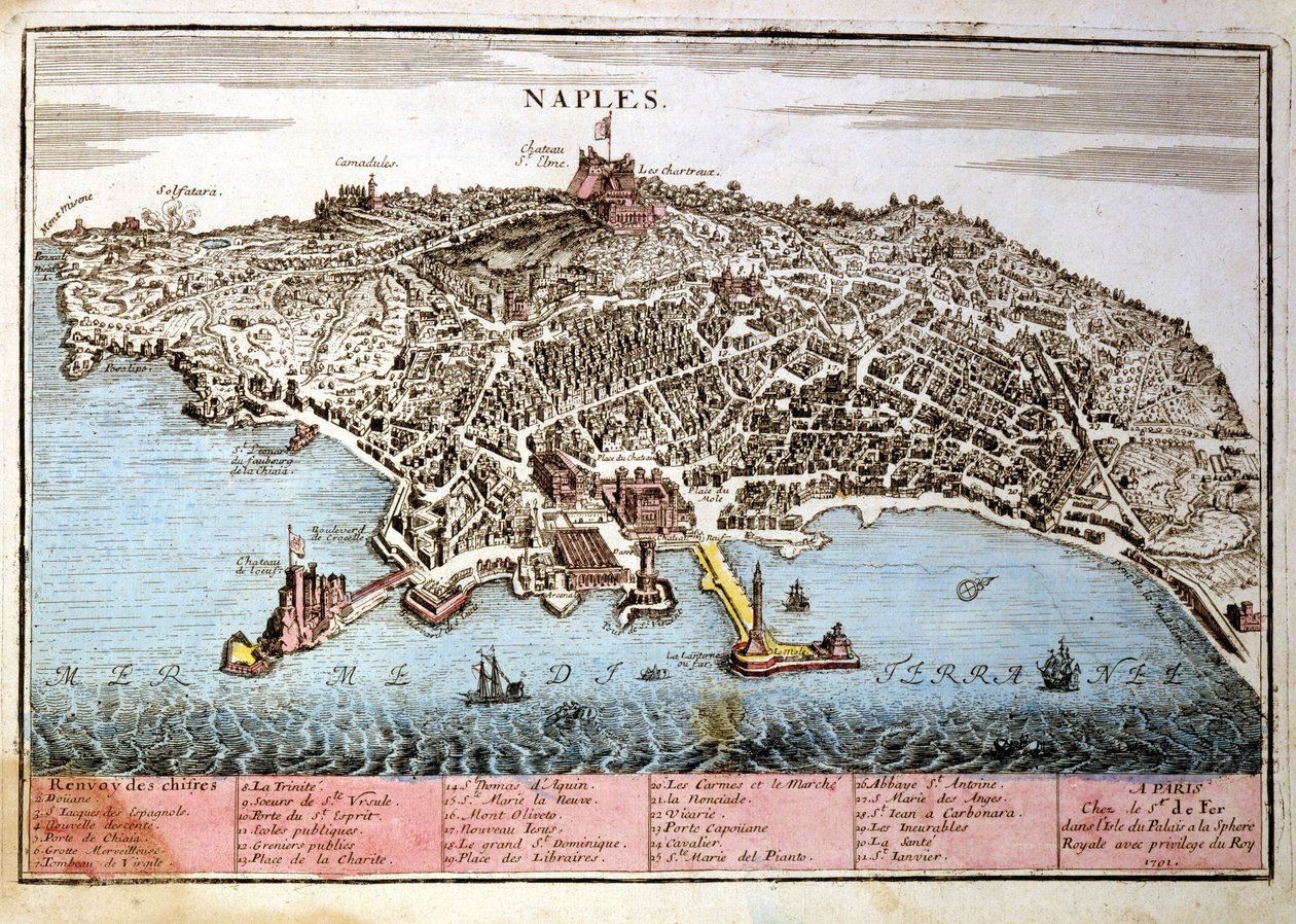 Kart over byen Napoli. Kart over Le Fer av Nicolas de Fer