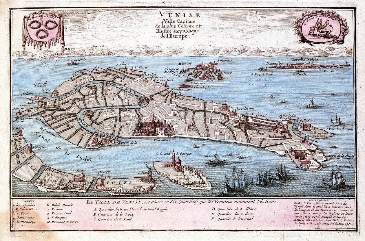 Kart over byen Venezia. Kart over Le Fer av Nicolas de Fer