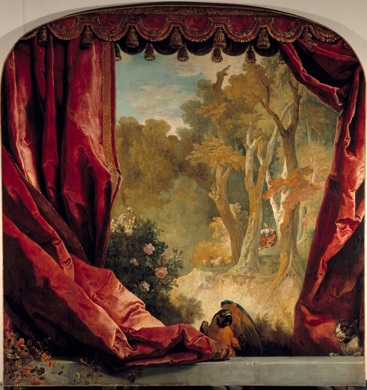 Dekorativ komposisjon med gardiner, landskap og dyr Maleri av Nicolas de Largilliere (1656-1746) 1700-tallet Søn. 2,61x2,51 m av Nicolas de Largillière