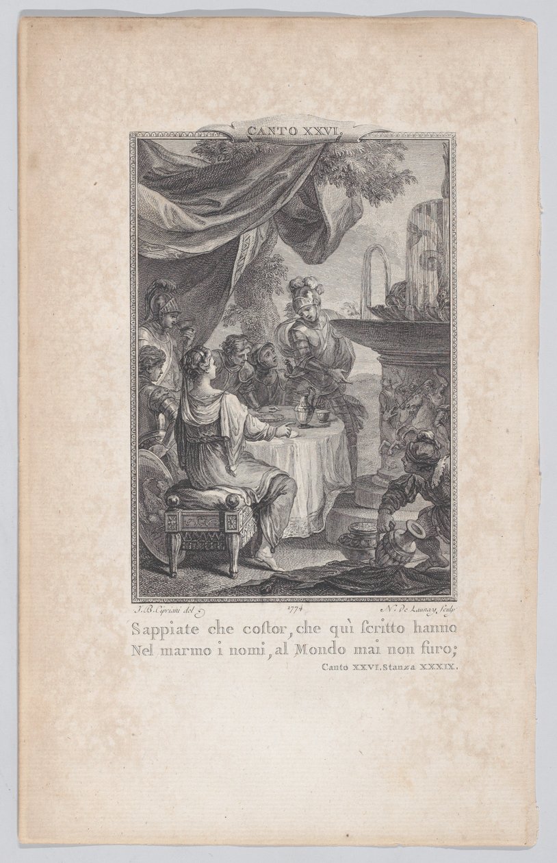 Canto 26, Stanza 39, fra Orlando Furioso, 1774., 1774. av Nicolas de Launay