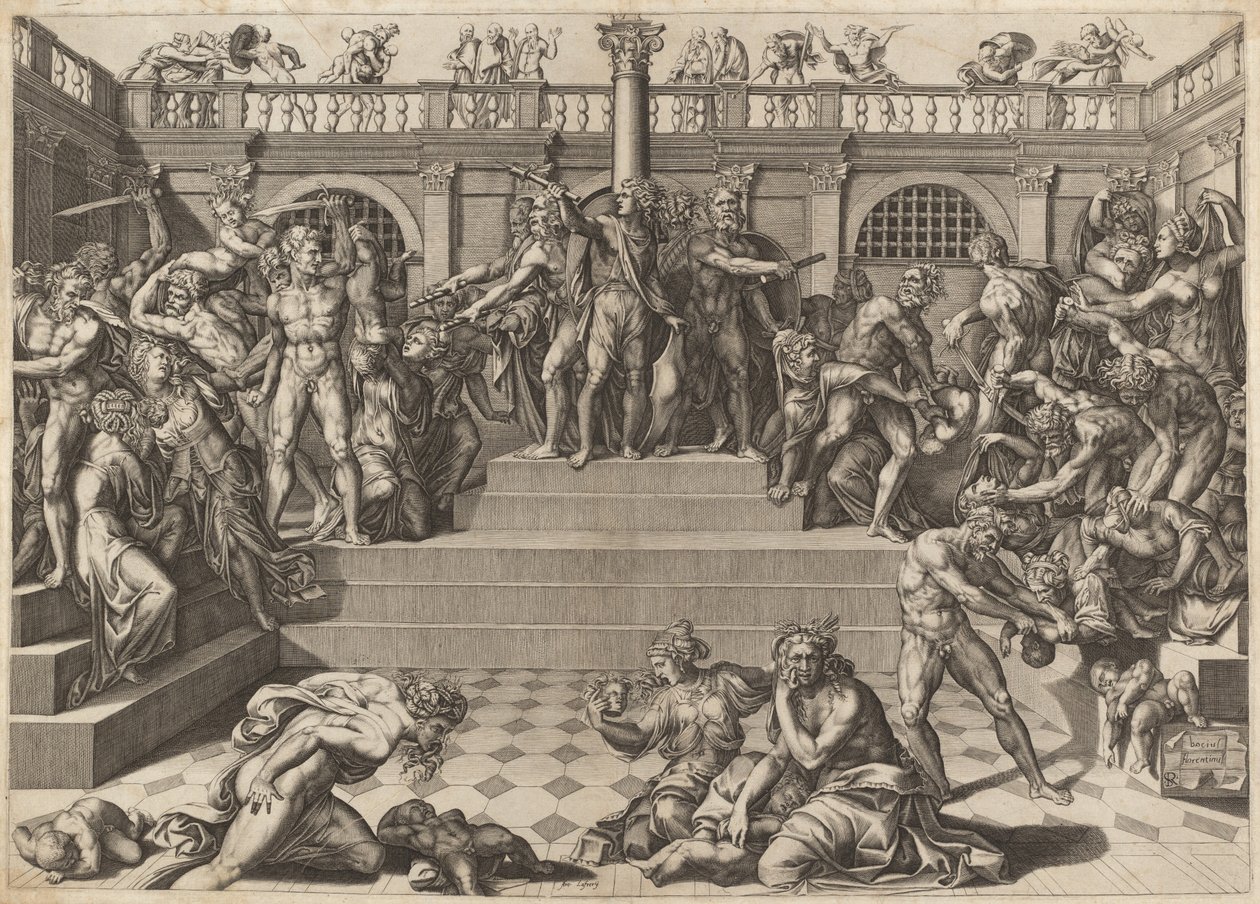 Massakren på de uskyldige av Nicolaus Beatrizet, after Marco Dente, after Baccio Bandinelli