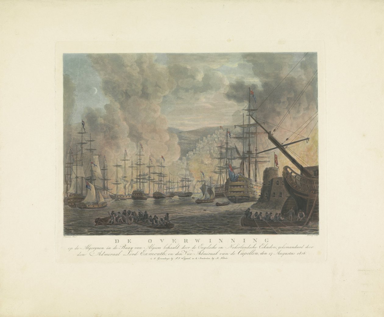 Bombardement av Alger, 1816 Algerianernes seier i Algerbukta av de engelske og nederlandske skvadronene, kommandert av admiralen Lord Exmouth, og viseadmiralen av Capellen, 27. august 1816 (tittel på obj. av Nicolaus Heideloff