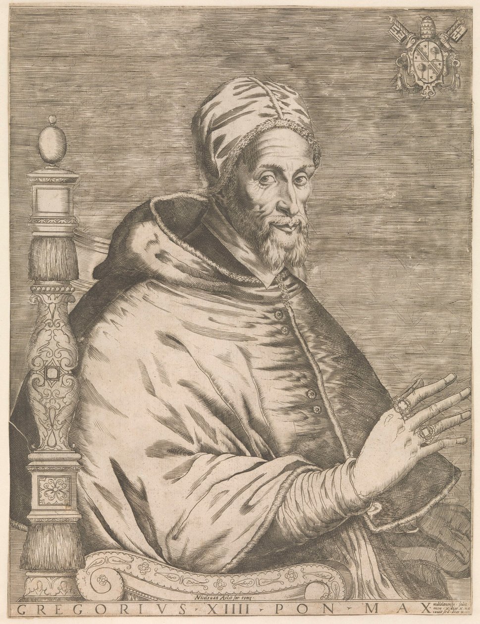 Portret van paus Gregorius XIV, zittend Gregorius XIII Pon. Max. (title on object)   1362979   no       norwegian Successfully Translated  Original: Study of landscape Translat: Study of landscape 1260745 no norwegian Successfully Translated Original: Desi av Nicolaus van Aelst (attributed to)