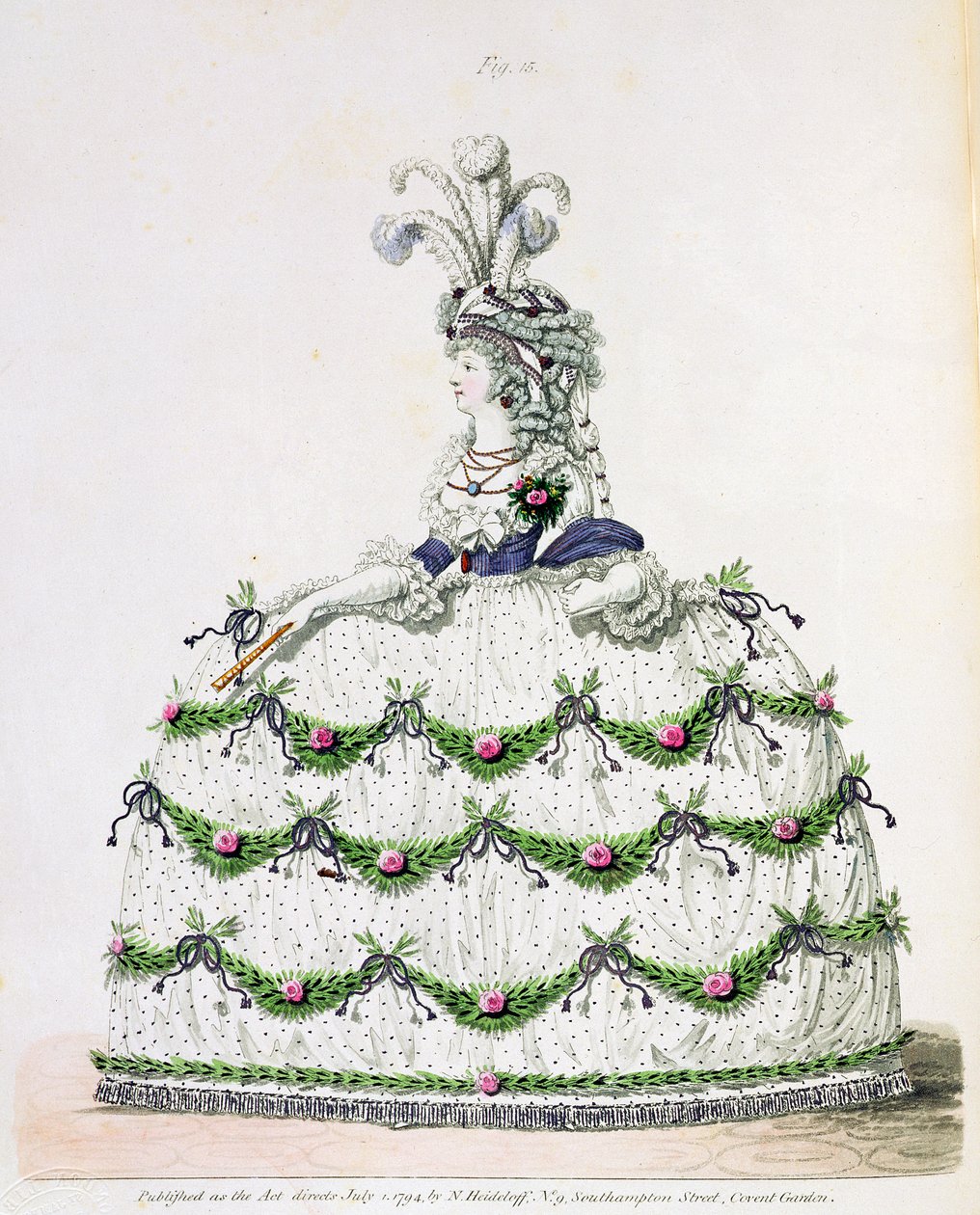 Hofkjole, fig. 15 , fra Nikolaus Heideloffs "Gallery of Fashion" Vol I, juli 1794 (trykk) av Nicolaus von Heideloff