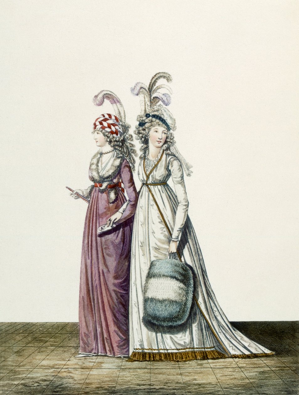 Aftenkjoler, fig 34 og fig 35 fra 'The Gallery of Fashion', 1797 av Nicolaus von Heideloff