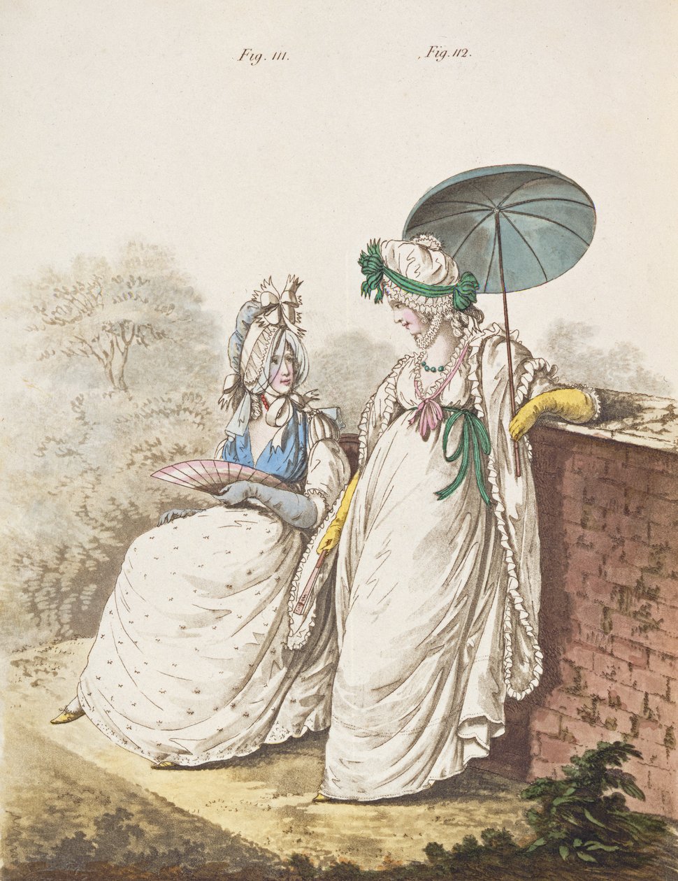Morgenkjoler, fiken. 111 og 112 fra Nikolaus Heideloffs "Gallery of Fashion" Vol II, september 1796 (trykk) av Nicolaus von Heideloff