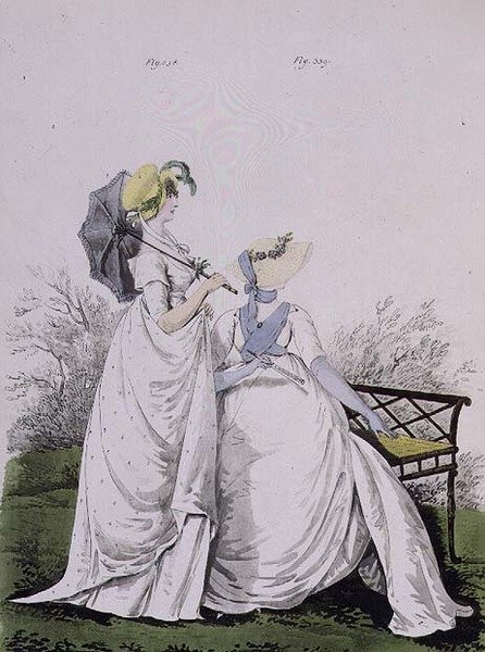 Morgenkjoler, fiken. 338 og 339 fra Nikolaus Heideloffs "Gallery of Fashion" Vol II, juni 1802 (trykk) av Nicolaus von Heideloff