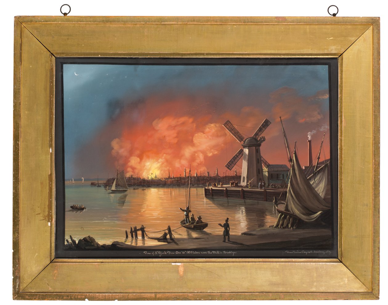 En utsikt over New York-brannen, tatt nær møllen i Brooklyn, 16. desember 1835 av Nicolino Calyo