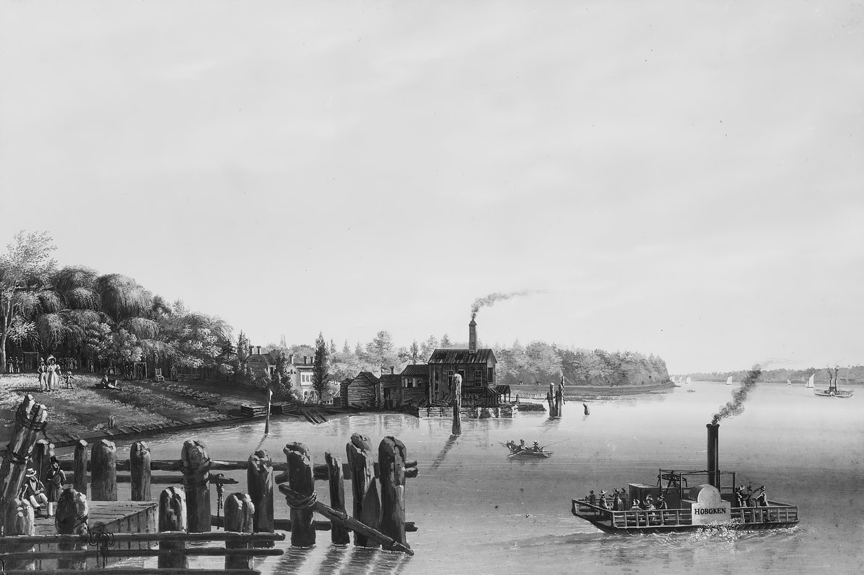 Utsikt over Hoboken tatt fra fergen, ca. 1838. av Nicolino Calyo