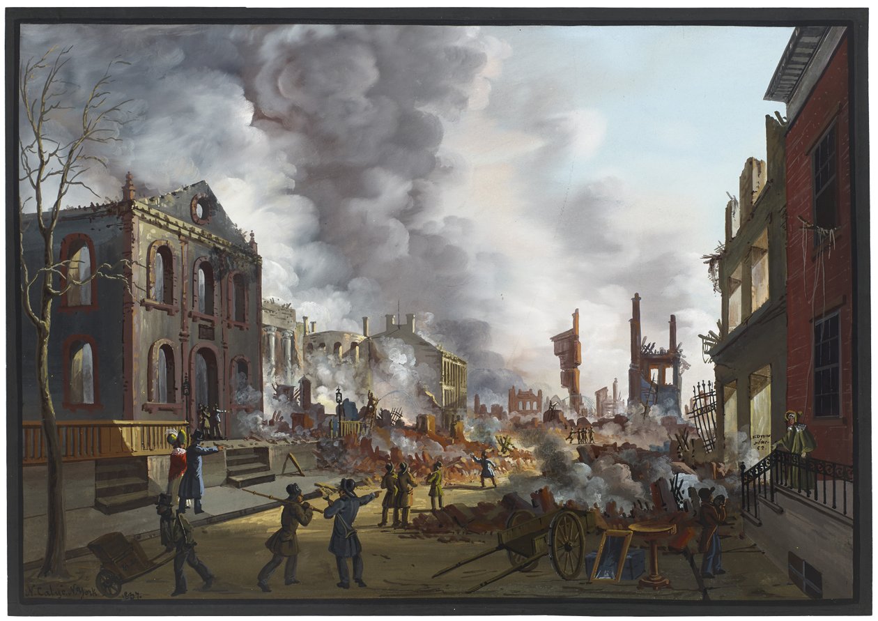 Utsikt over ruinene etter den store brannen i New York, 1835, 1837 av Nicolino Calyo