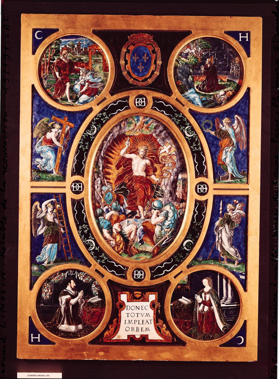 Altertavle av Sainte-Chapelle, som viser oppstandelsen, emaljert av Leonard Limosin (1505-76) 1553 (emaljert messing) av Nicolo dell Abate