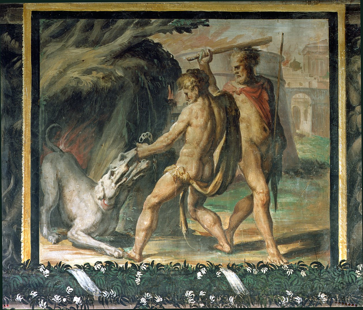 Hercules og Cerberus av Nicolo dell Abate