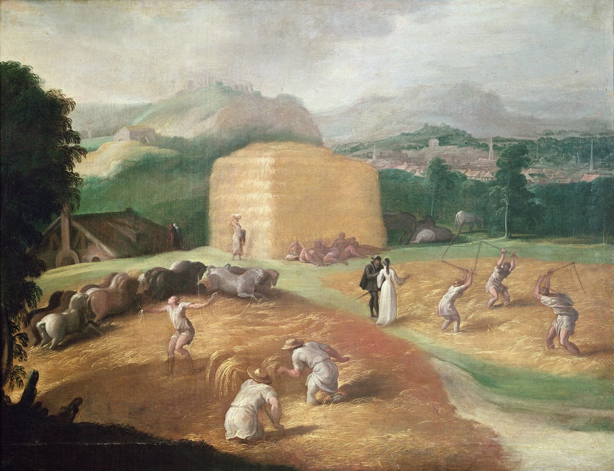 Landskap med korntreskere av Nicolo dell Abate