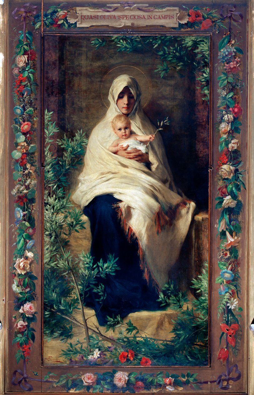 Vår Frue av oliventreet maleri av Niccolo Barabino (1832-1891) 1800-tallets gener, kirken Santa Maria della Cella av Nicolo Barabino