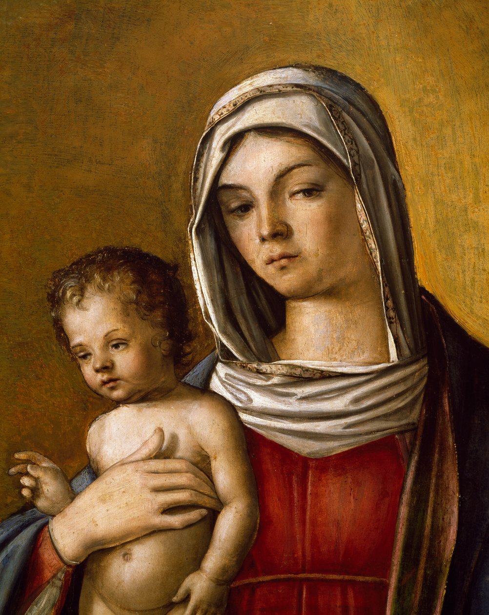Madonna og barn, Central Panel of Triptych with Madonna and Child, St. Albert og St. Sebastian av Nicolo Rondinelli
