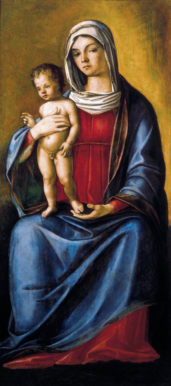 Madonna og barn, Central Panel of Triptych with Madonna and Child, St. Albert og St. Sebastian av Nicolo Rondinelli