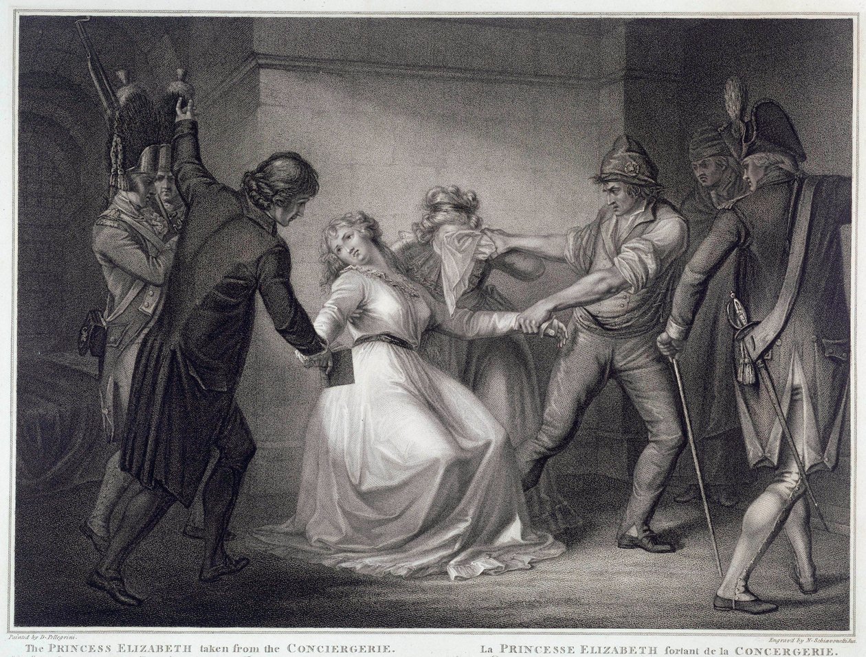 Fransk revolusjon: søsteren til kong Louis XVI Elisabeth av Frankrike (1764-1794) ble løslatt fra Concierge-fengselet 10.05.1794. Gravering av Niccolo Schiavonetti (død 1813) Paris, Musee Carnavalet av Nicolo Schiavonetti