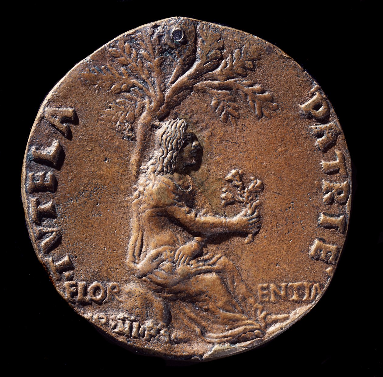 Medaljong som representerer Lorenzo de Medici, kjent som den storslåtte (bronse av Nicolo Spinelli