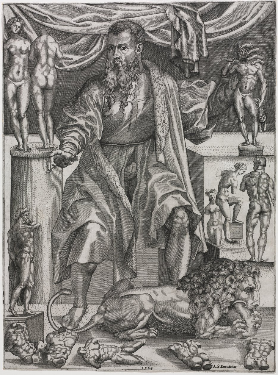 Portrett av Baccio Bandinelli med løve av Nicolo della Casa
