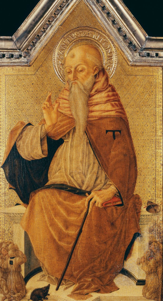 Saint Anthony Abbot tronet med Members of a Confraternity av Nicolo di Maestro Antonio dAncona