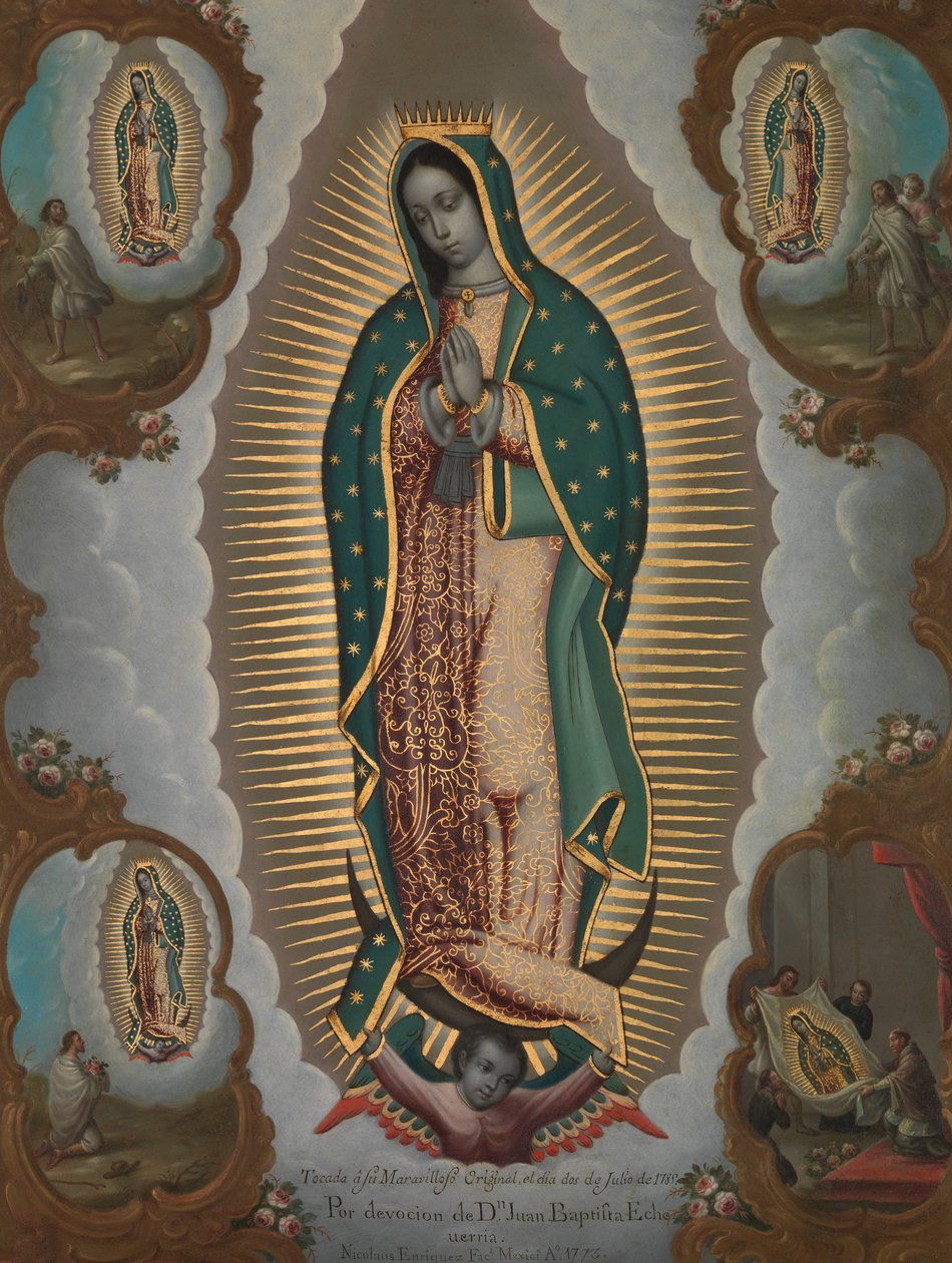 Jomfruen fra Guadalupe med de fire åpenbaringer, 1773. av Nicolás Enríquez