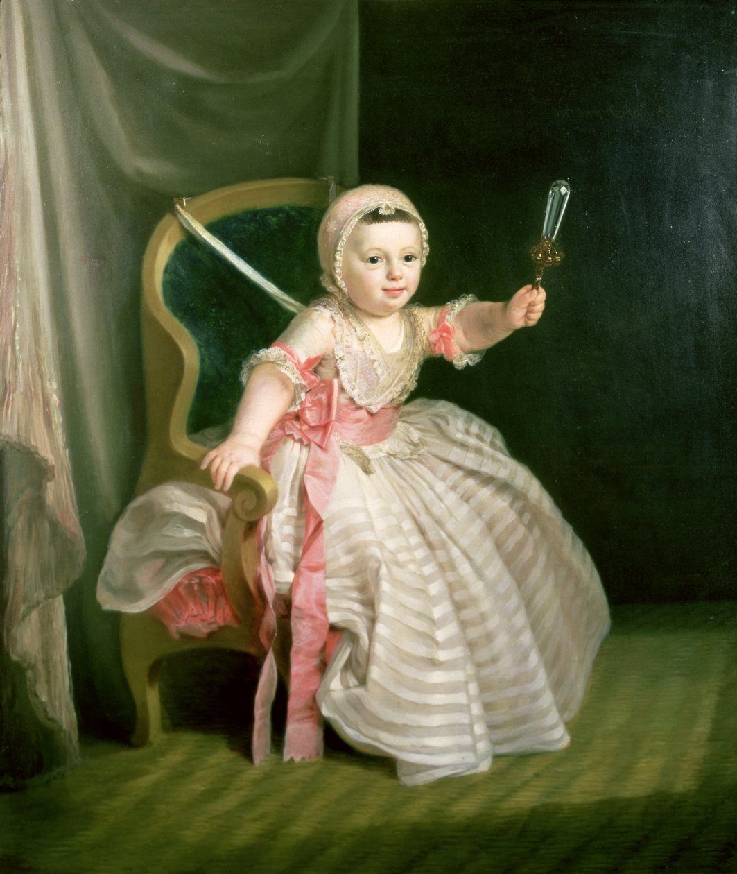 Portrett av et barn som holder en rangle av Niels Rode or Roode