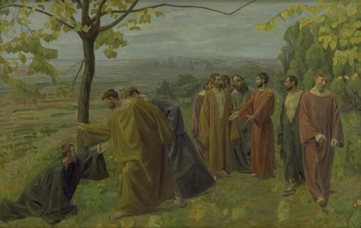 Den blinde mannen ved veikanten ber Jesus om å vise barmhjertighet av Niels Larsen Stevns