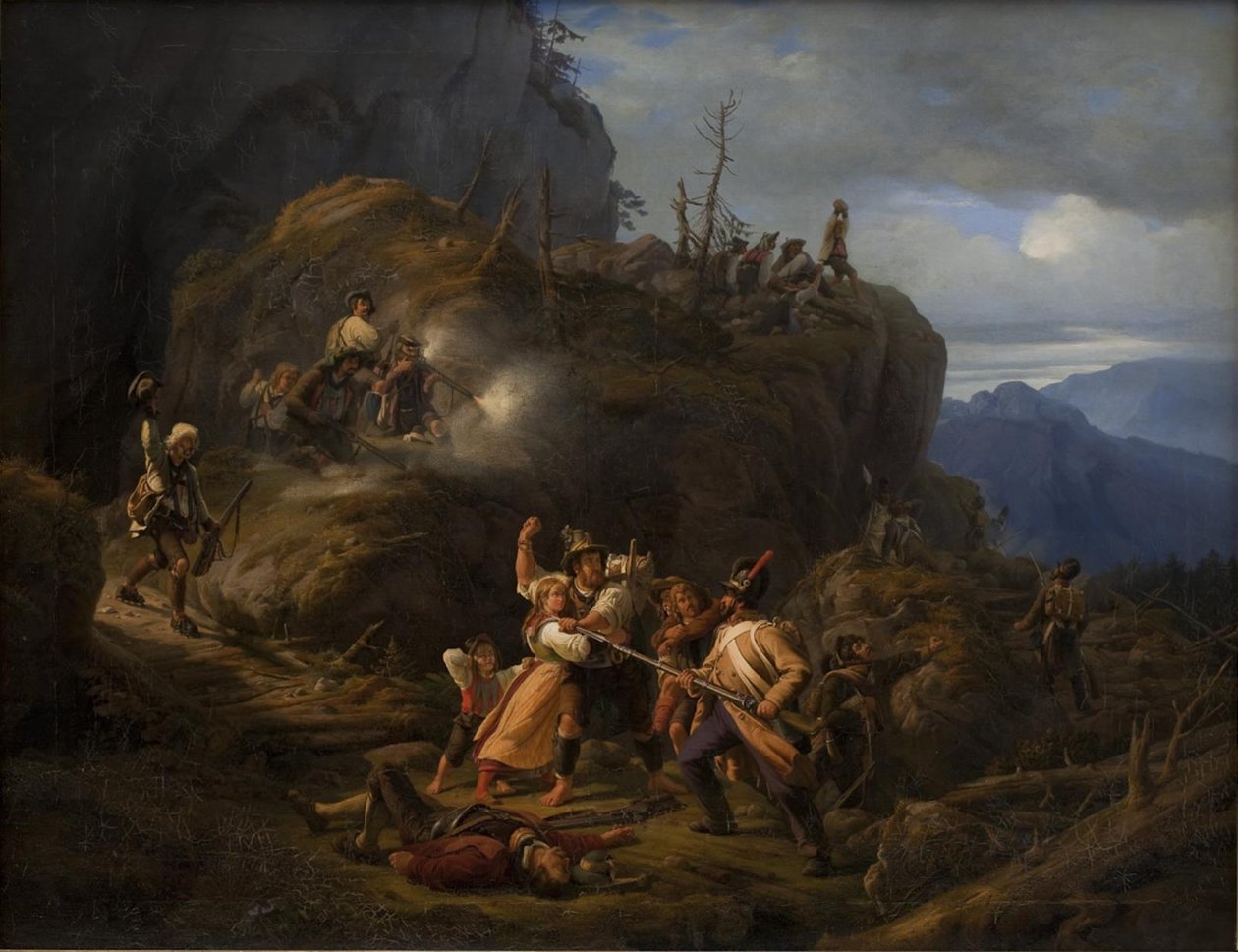 Scene fra tyrolerkrigen i 1809 av Niels Simonsen
