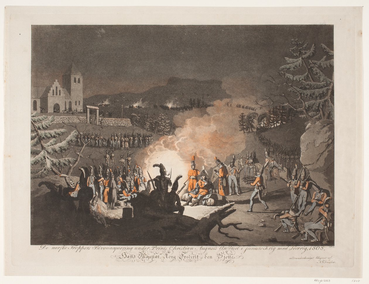 Bivuakkeringen av de norske troppene under trykk Christian Augusts anförsel i den siste krigen med Sverige, 1808 av Niels Truslew