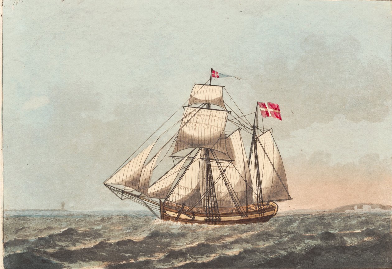 En dansk galease, å se i le, med sidevind av Niels Truslew