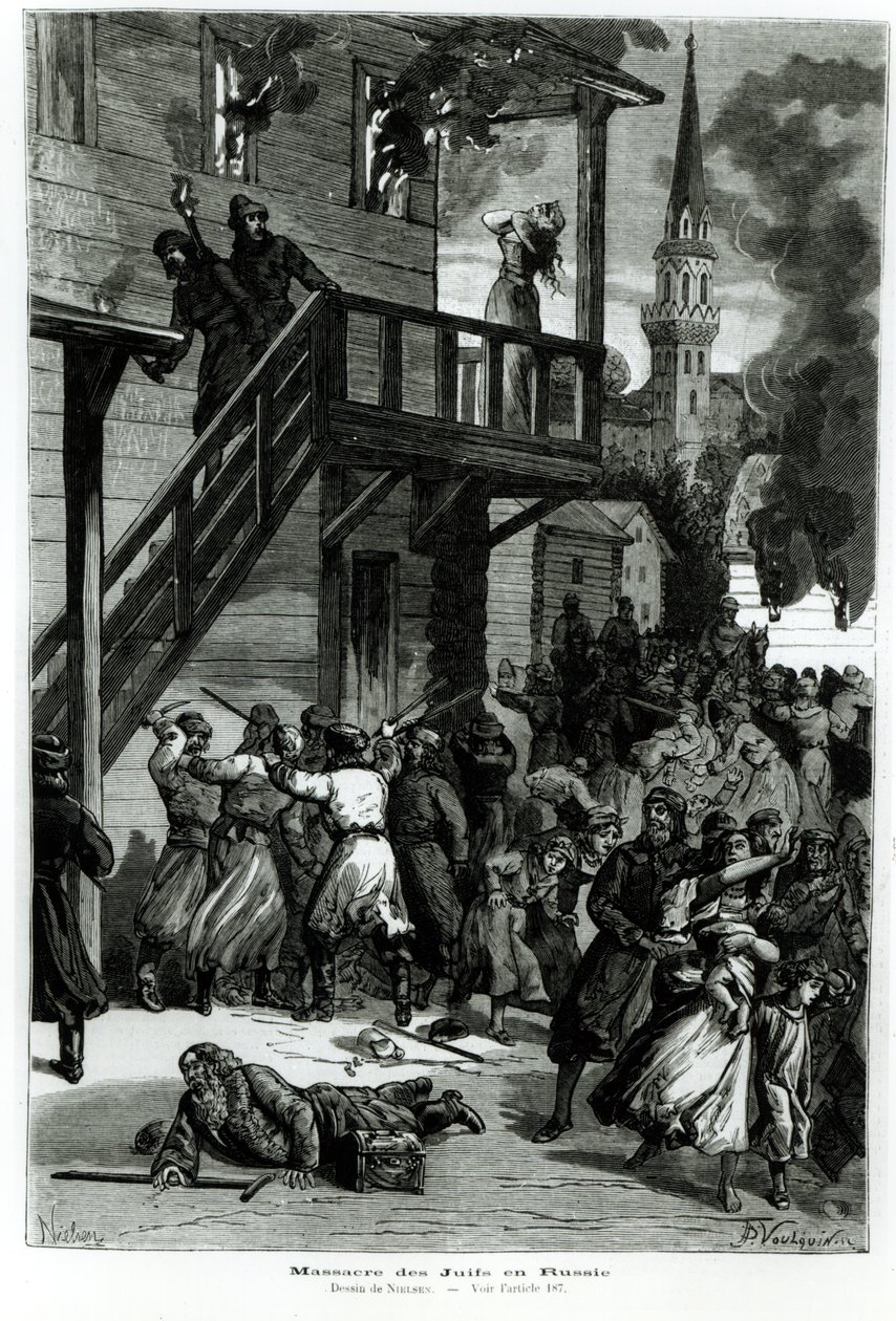 Slakting av jødene i Russland, gravert av Gustave Voulquin (fl.1880-90) fra Le Journal Illustre, juni 1881 (bw-foto) av Nielsen