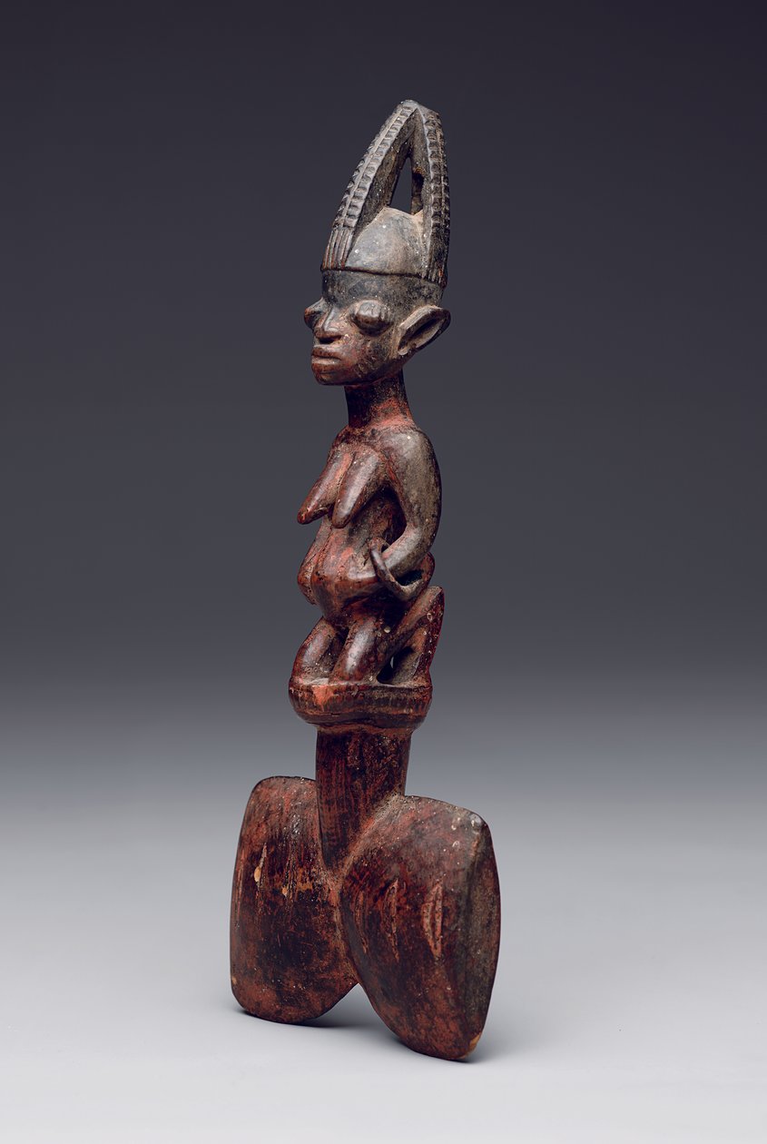 Shango dansestav ("oshe" Shango), slutten av 1800- til begynnelsen av 1900-tallet (tre, pigment og metall) av Nigerian School