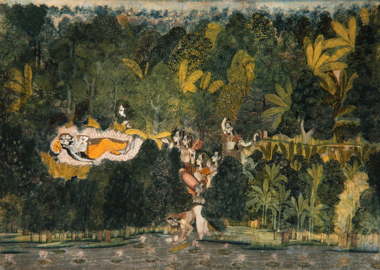 The Bower of Quiet Passion, ca. 1750 (ugjennomsiktig wc og gull på papir) av Nihal Chand