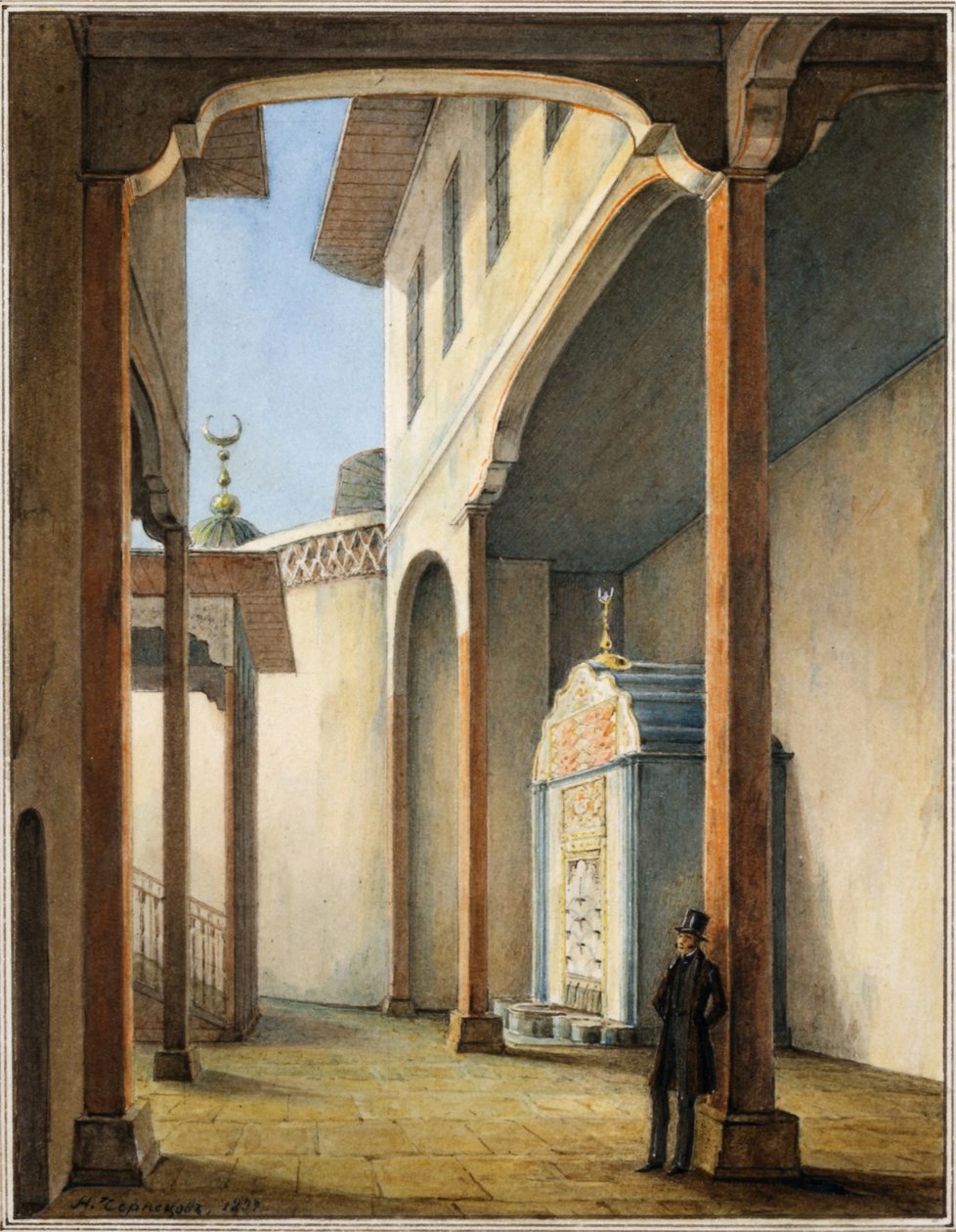 Poeten Alexander Pushkin i palasset i Bahçesaray, 1837 av Nikanor Grigoryevich Chernetsov