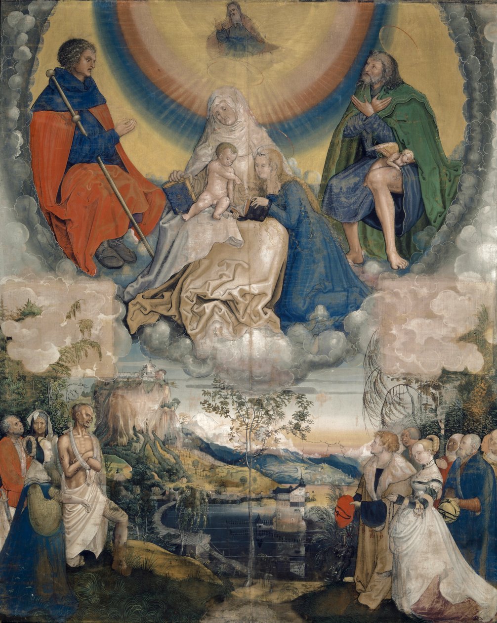 Saint Anne med jomfruen og barnet, Saint James the Great og Saint Roch som forbedere for menneskeheten ridd av pesten, 1514-15 av Niklaus Manuel