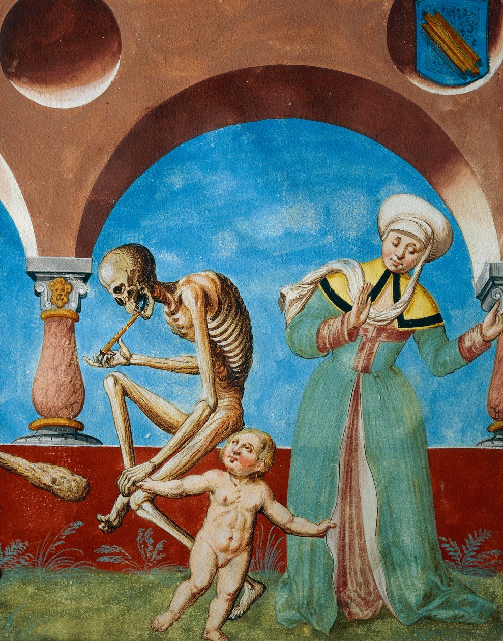 Døden trekker barn fra moren, detalj av Døden, idiot og mor med barn fra Dance of Death-syklusen av Albrecht Kauw av Niklaus Manuel