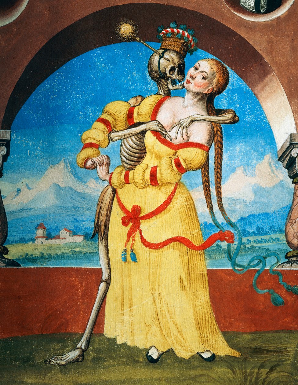 Døden med ung kvinne, detalj av Døden, enken og ung kvinne fra Dance of Death-syklusen av Albrecht Kauw av Niklaus Manuel