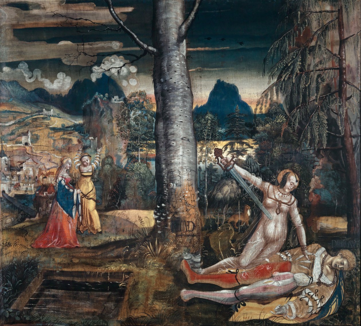 Pyramus og Thisbe, ca. 1513-14 (blandet media på lerret) av Niklaus Manuel