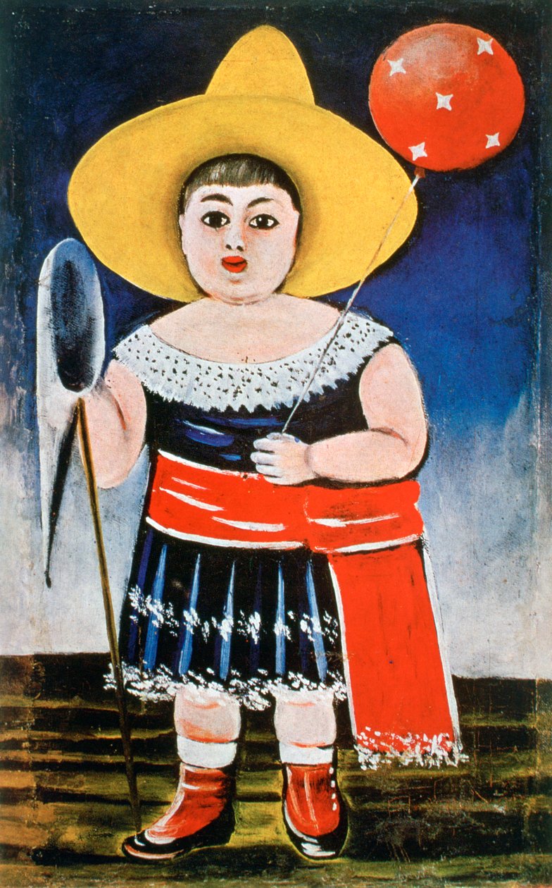 Liten jente med en mønstret ballong, c1885-1918 av Niko Pirosmanishvili