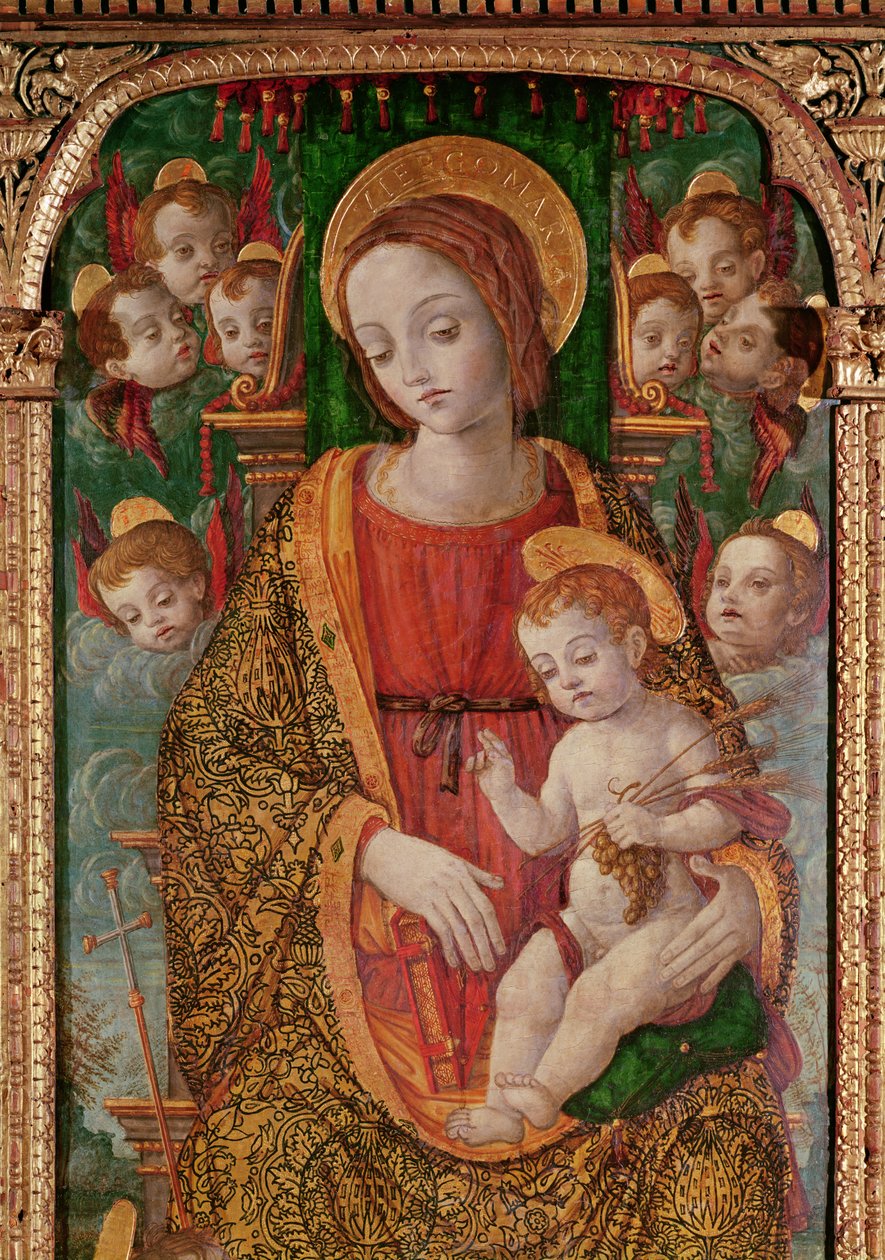 Jomfru og barn med SS. Gregory og Martin, detalj av jomfruen, 1517 tempera på panel av Nikola Bozidarovic
