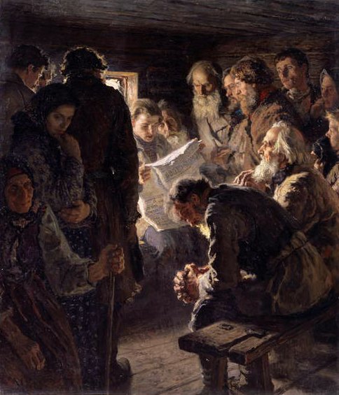 Nyheter fra krigen, 1905 av Nikolai Petrovich Bogdanov Belsky