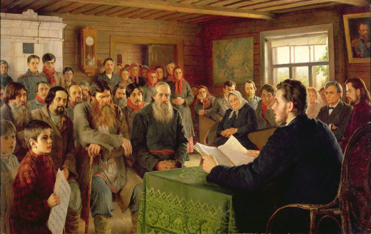 Søndagslesing på en landsbygdsskole, 1895 av Nikolai Petrovich Bogdanov Belsky