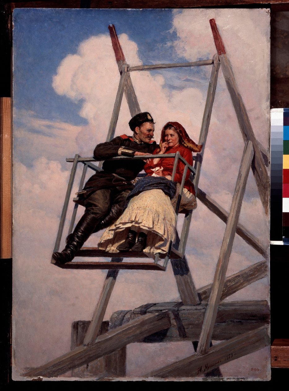 On the Swing - Maleri av Nikolai Alexandrovich Yaroshenko (Yaroshenko) (1846-1898), olje på lerret av Nikolai Aleksandrovich Yaroshenko