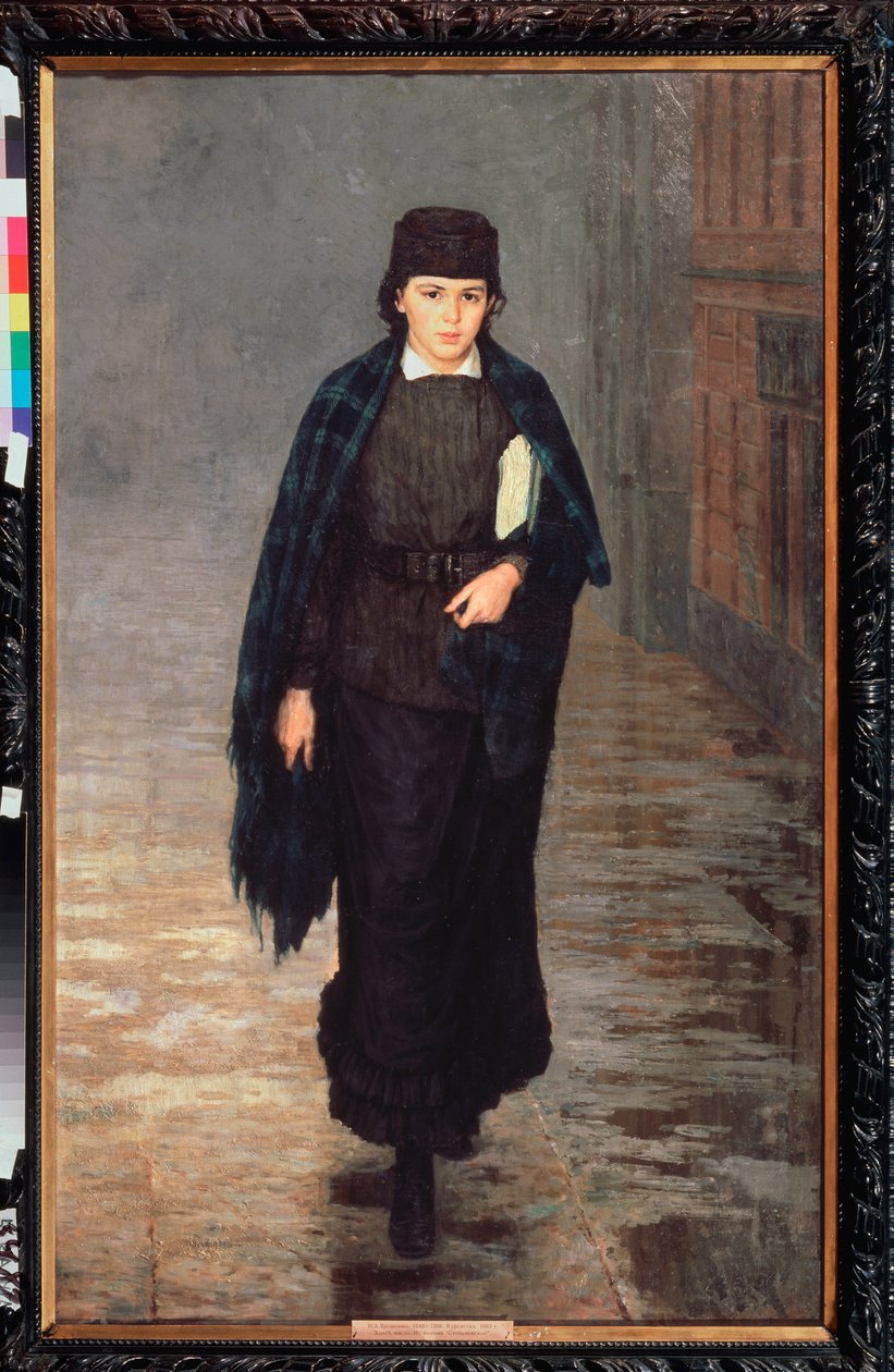 A Girl Student - Maleri av Nikolai Alexandrovich Yaroshenko (Yaroshenko) (1846-1898), olje på lerret av Nikolai Aleksandrovich Yaroshenko