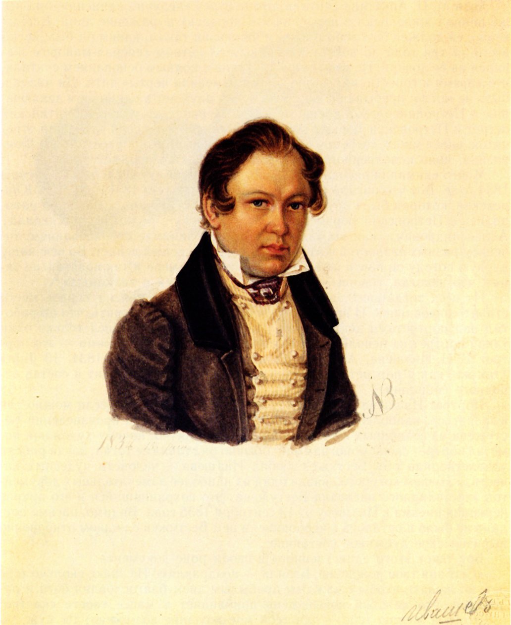 Portrett av Decembrist Vasily Ivashev 1797-1841, 1834 av Nikolai Alexandrovich Bestuzhev