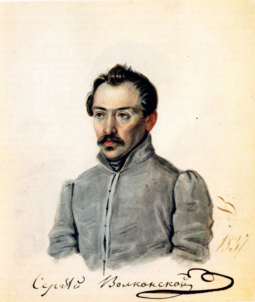 Portrett av Decembrist-greven Sergey Volkonsky 1788-1865, 1837 av Nikolai Alexandrovich Bestuzhev